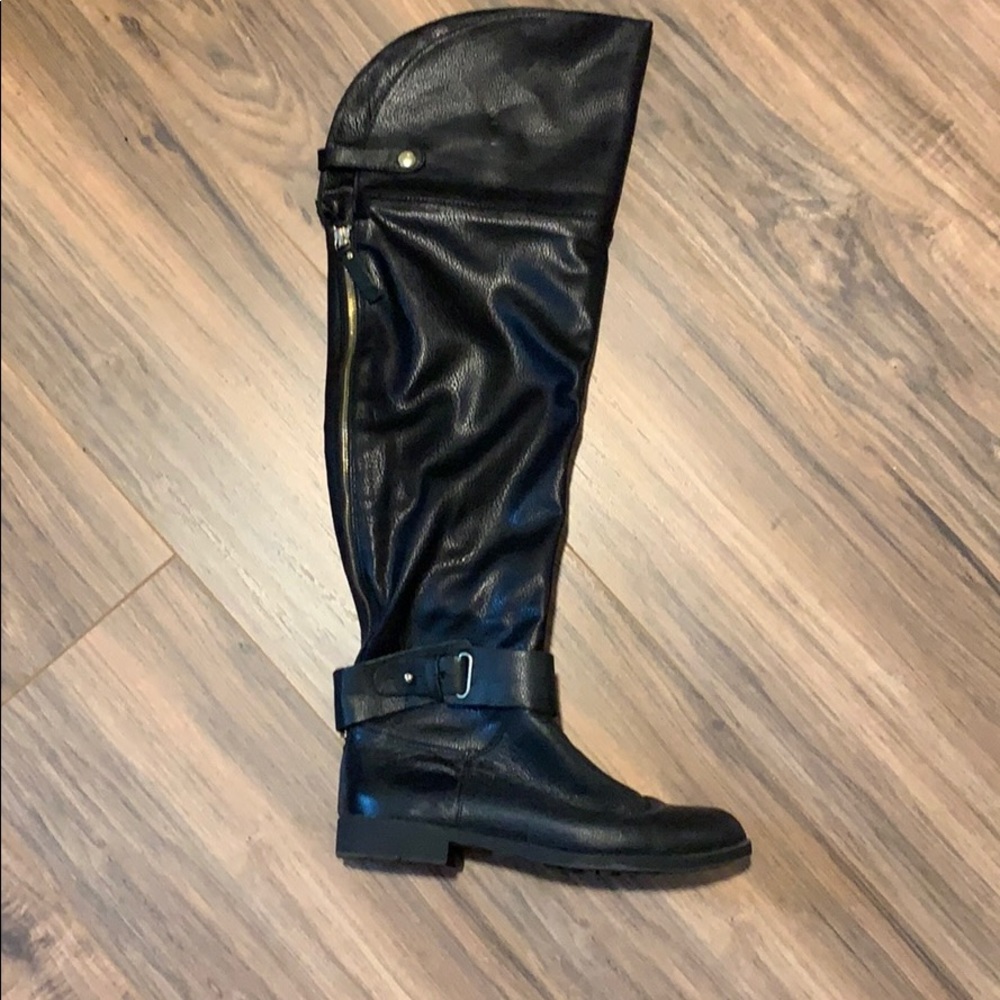 Black Faux Leather Over the Knee Boots